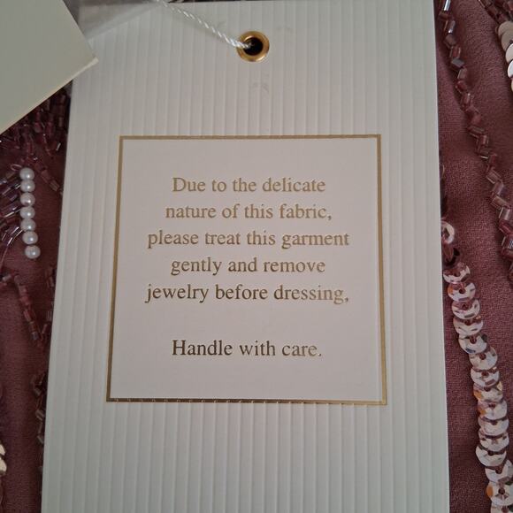 MAC DUGGAL Jewel Lined Neck Long Sleeve Tea Length Rosewood Floral Beaded Sz 12 - Picture 13 of 14